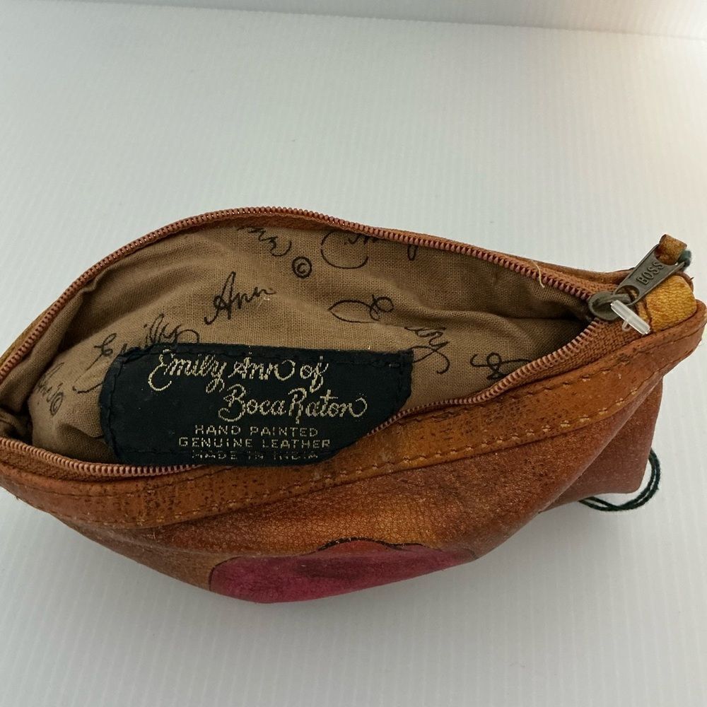 Emily Ann Of Boca Raton Handpainted Leather Cosmetic Bag Vintage NWT - Picture 6 of 6